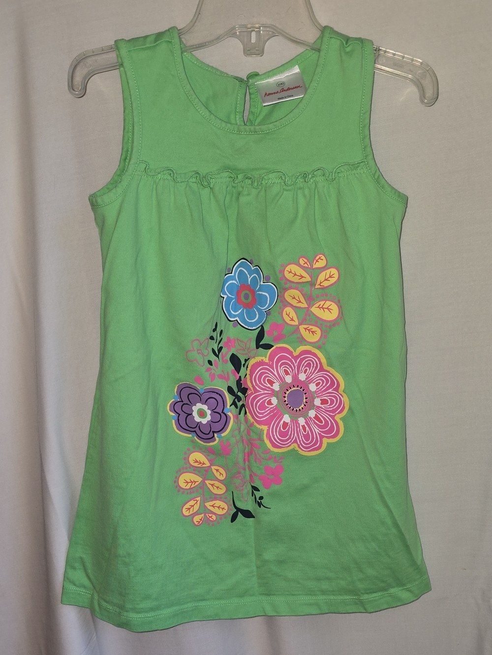 Hanna Andersson Green Floral Sleeveless Tank with Colorful Blooms